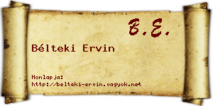 Bélteki Ervin névjegykártya