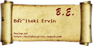 Bélteki Ervin névjegykártya